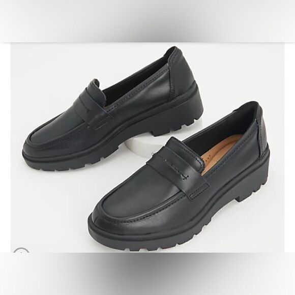 COPY - Clarks Collection Black Leather Loafers - Calla Ease size 8.5 wide - Picture 1 of 8